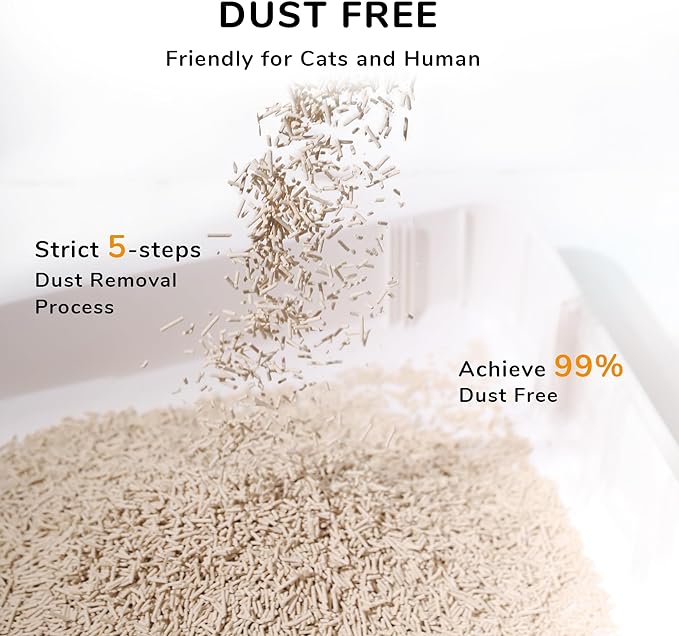 FUKUMARU Tofu Cat Litter, 100% Natural Ingredients Litter, Flushable, Dust Free, Quick Clumping, Lightweight, Low Tracking Cat Litter Pellets, Effective Odor Control, Unscented, 18 LBS (3 Packs)