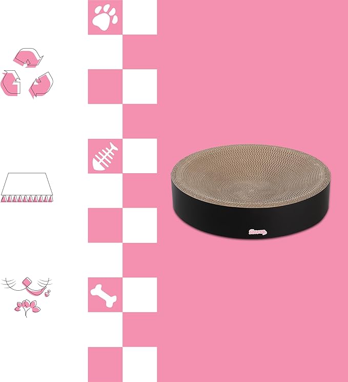 CSR1010H Nelson 20.13" Modern Cardboard Round Bowl Cat Scratcher with Catnip, Ink