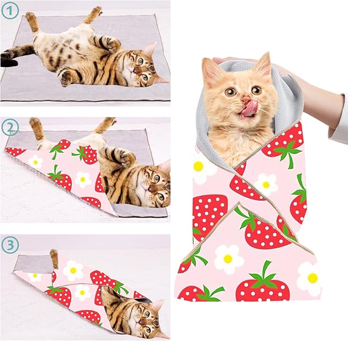 2 Pack Cat Grooming Wrap, L(Within 15lbs) Cat Restraint Wrap for Nail Clipping, Ear Cleaning, and Teeth Brushing, Self-Adherent, Anti-Bite, Anti-Scratch, Pink Strawberry