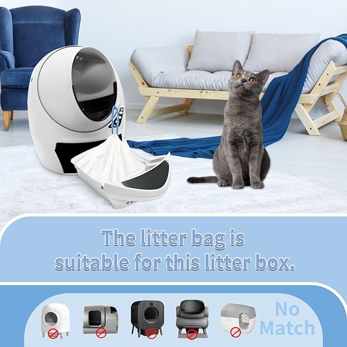 100 Packs Cat Litter Bags with Drawstring, Compatible with Litter-Robot 3/4 Cat Litter Box, Replacement Waste Bags Eplacement Liners Waste Bags