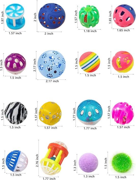 40-Piece Cat Toy Variety Pack for Indoor Cats and Kittens, Bouncy Paws (1.5'' - 2.2'', Cat Toys Deluxe Pack)
