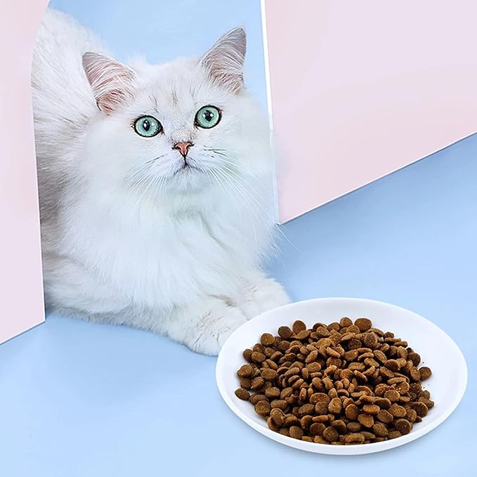 10 Pcs Wide & Shallow Cat Plates for Whisker Fatigue Relief, 15cm/6'' Ceramic Feeding Dishes With Cute Fish Bone Design, Wet & Dry Food Bowls for Kittens, Cats, Puppies