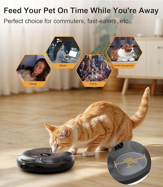 Casfuy Automatic Cat Feeder Cordless - Automatic Cat Food Dispenser for Wet Moist Food with 4 Ice Packs Rechargeable Auto Feeder for Cats Small Dogs with Programmable Timer Low Battery Indicator