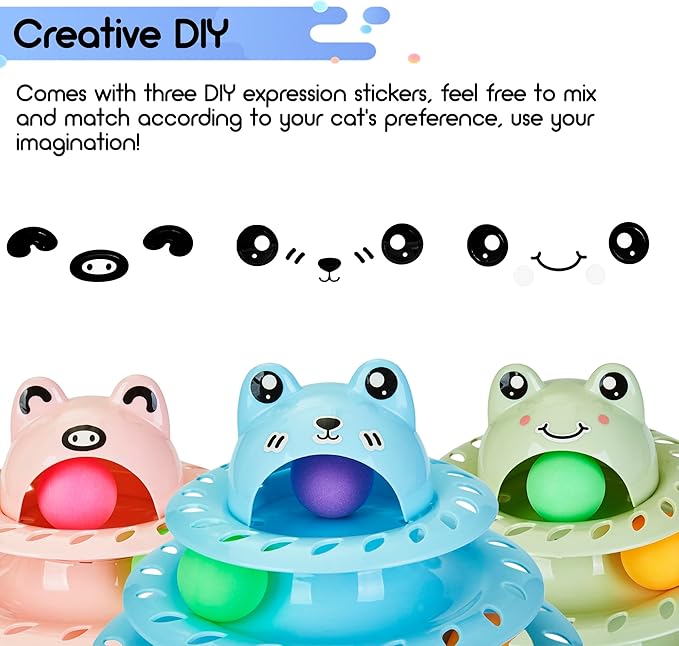 Gefryco 26pcs Cat Toys Roller 4-Level Turntable for Indoor Cats, Self Play Cat Toy Track with Colorful Balls Interactive Kitten Puzzle Toys, Fun Kitty Exercise Toys Set(Blue)