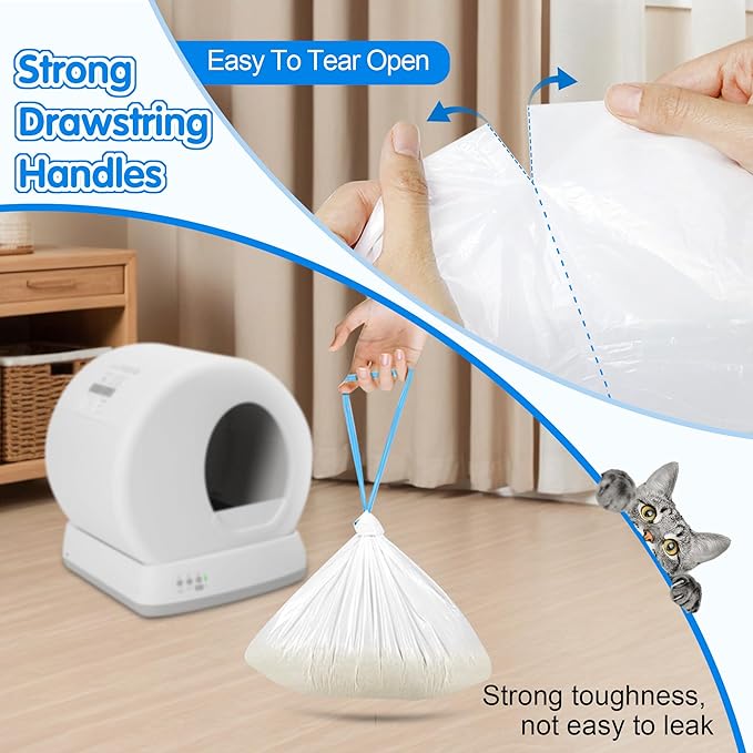 60 Count Self Cleaning Cat Litter Box Liners Bag Compatible with MeoWant MW-SC01,MW-SC02, Drawstring Heavy Duty Kitty Litter Receptacles Bags Fit For Automatic Cat Litter Box-17.7" x 19.7"