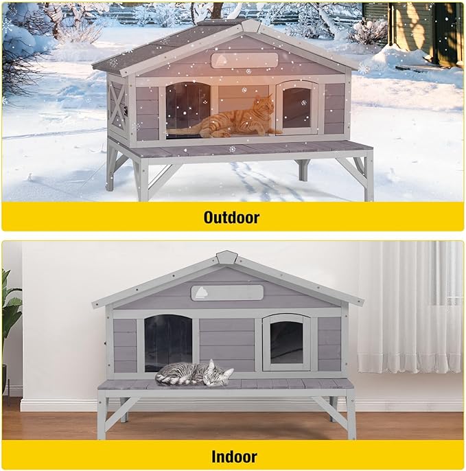Outdoor Cat House with 100% Insulated Liner Weatherproof Feral Kitty Shelter for Winter,Large Opening Roof