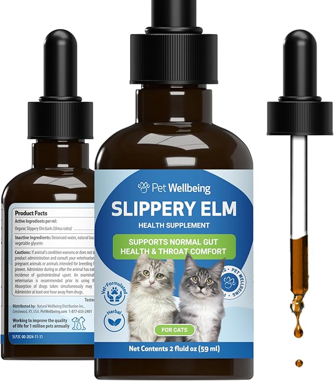 Pet Wellbeing Slippery Elm for Cats - Organic Herb, Supports Healthy Digestive Tract, Gut Lining, Throat Comfort, Lower Urinary Tract Health - Veterinarian-Formulated Herbal Supplement 2 oz (59 ml)