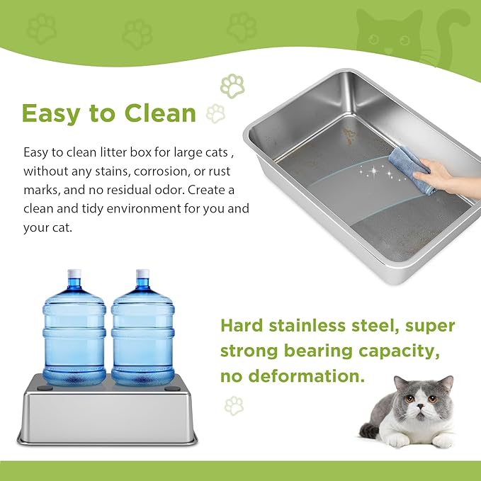 Stainless Steel Litter Box, Large Litter Box with Lid, Splash Proof, or Rusts, Black (23.5" L x 15.5" W x 14" H)