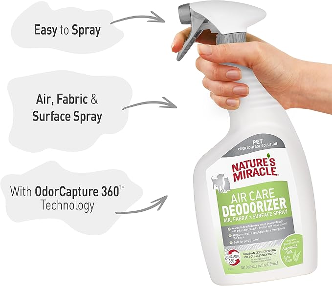 Nature's Miracle Air Care, Fabric and Surface Spray Aloe Rain Scent Pet Odor Eliminator Deodorizer, 24 fl. oz.
