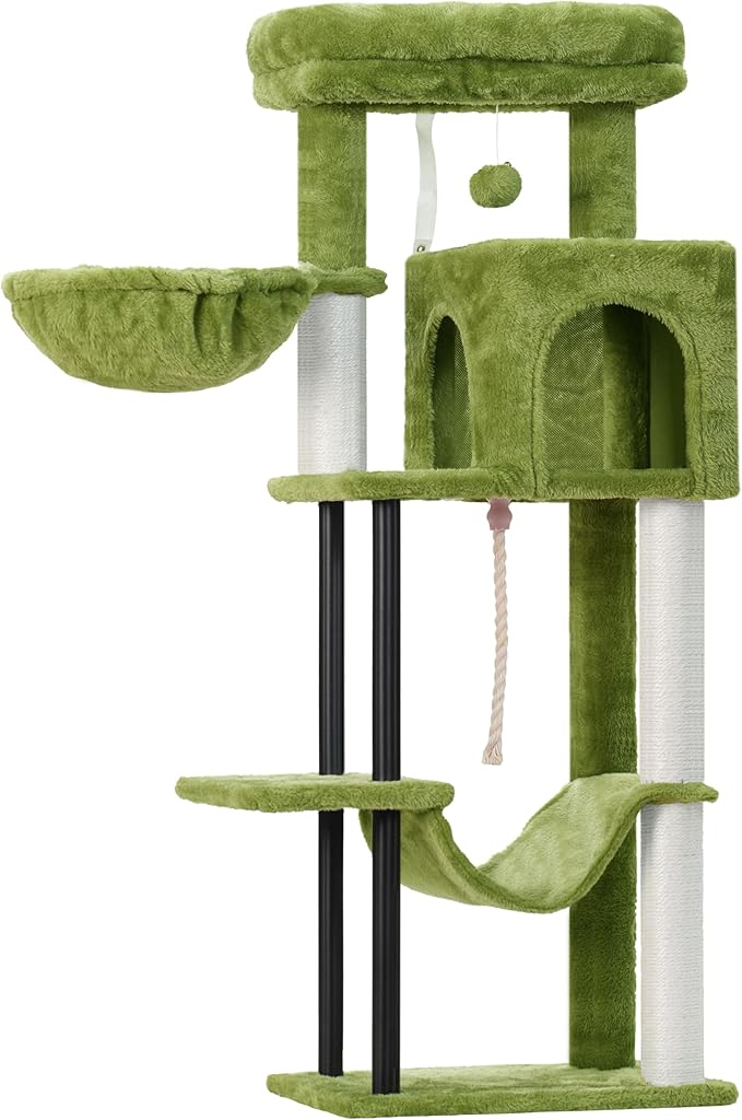 Cat Tree, Cat Tower for Indoor Cats, 43.3 inch Cat Tree Tower with Sturdy Steel Tube, Hammock, Cat Condo for Small Cats and Kittens, Scratching Post, Green GCT004SGR