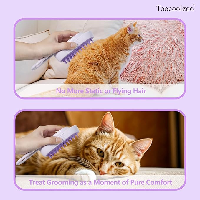3-in-1 Cat Steam Brush, Rechargeable Cat Brush with Steam, Spritz Defur Comb for Dogs, Spritz Defur Comb for Cats (Purple)