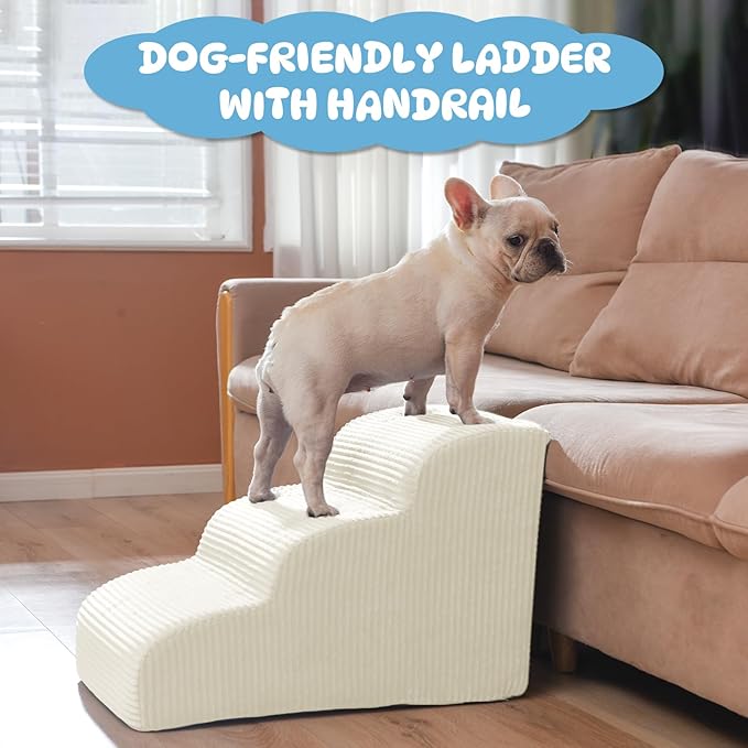 Dog Steps for Small Dogs, 4-Step Dog Ramp and Stairs for High Beds and Sofa, Non-Slip Pet Stairs for Small Dogs and Cats, Removable and Easy to Clean Pet Stairs, Beige