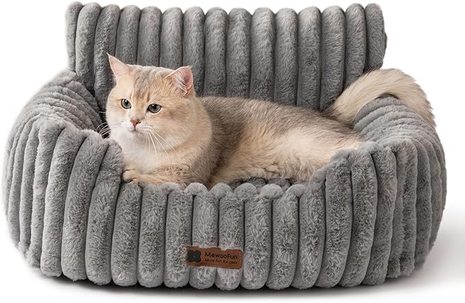 MEWOOFUN Cat Beds for Indoor Cats, Fluffy Cat Couch with Removable Washable Cover, Supportive Small Dog Beds for Puppy & Kitten up to 15 lbs (Grey, 24x19x12)