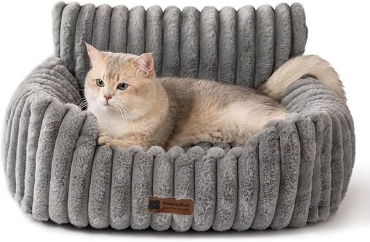MEWOOFUN Cat Beds for Indoor Cats, Fluffy Cat Couch with Removable Washable Cover, Supportive Small Dog Beds for Puppy & Kitten up to 15 lbs (Grey, 24x19x12)