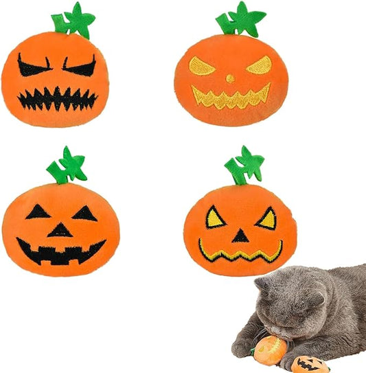 Halloween Cat Toys, Pumpkin Squeak Toys for Cats Dogs Indoor, 4Pcs