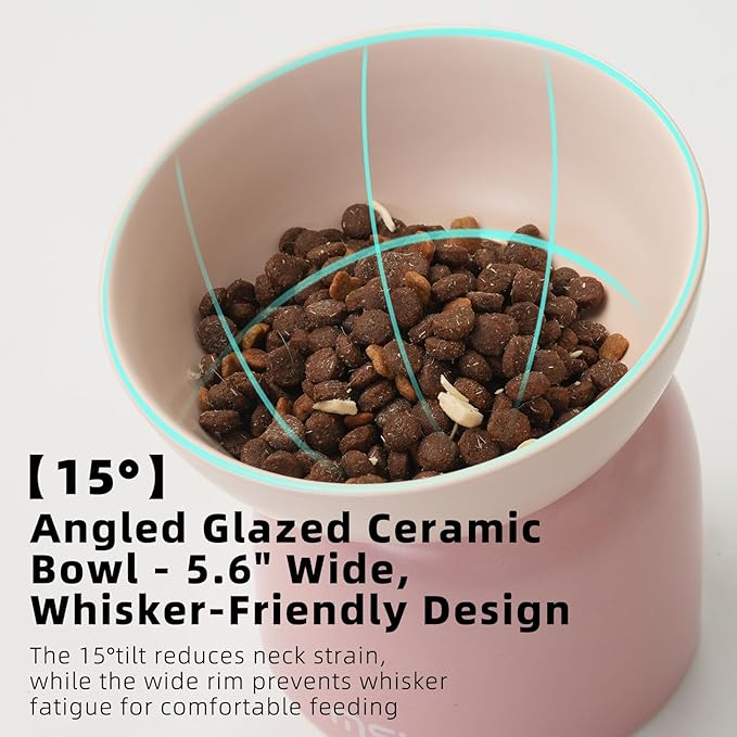 MS!MAKE SURE Cat Bowls, Ceramic Elevated Tilted Cat Bowls, Food and Water Bowls, Whisker Stress Free, 15°Tilted Backflow Prevention, Lead & Cadmium Free, 5.5" Wide, 270ML (9 oz), Blue