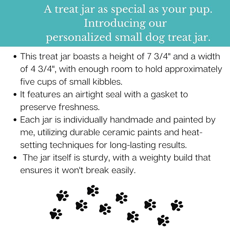 Airtight Pet Treat Container | Dog Cookie Jar Personalized with Name | Small Dog Treat Jar | Customized, Ceramic | With Bone Shaped Lid