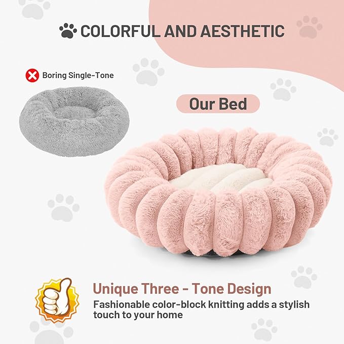 Donut Cat Bed Soft Plush Pet Bed Flower Fluffy Round Cat Couch Washable Anti-Slip Dog Bed Cute Puppy Bedsure for Small Dog Kitten