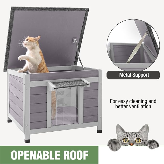 Cat House Outdoor Indoor, Waterproof Feral Cat Shelter, Wooden Rabbit Hutch Outside with Openable Top, for Bunny, Dog and Other Small Animals