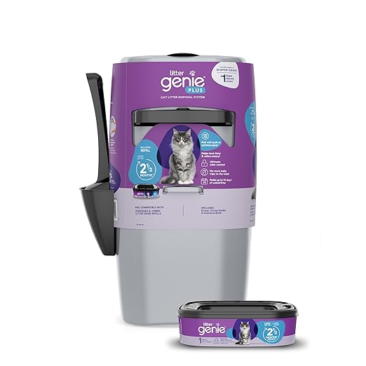 Litter Genie Plus Pail (Silver) | Cat Litter Box Waste Disposal System for Odor Control | Includes 1 Square Refill Bag