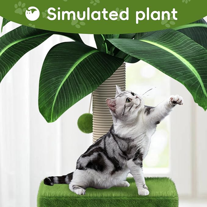 Cat Scratching Post with Condo, Palm Cat Tree Tower Natural Sisal Cat Scratcher Cat Bed Cat Furniture for Kittens and Cats