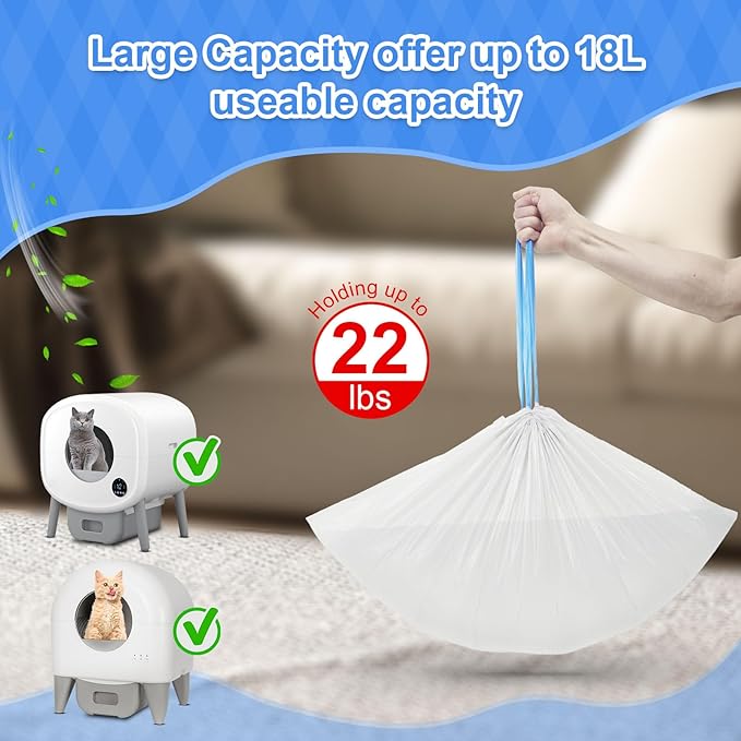 80 Count Cat Litter Box Liner Bags for Open-Top Autoscooper 11 Pet Automatic Self Cleaning Cat Litter Box, Waste Bags, 27" x 13"Heavy Duty Replacement Trash Bags with Drawstring (Grey)