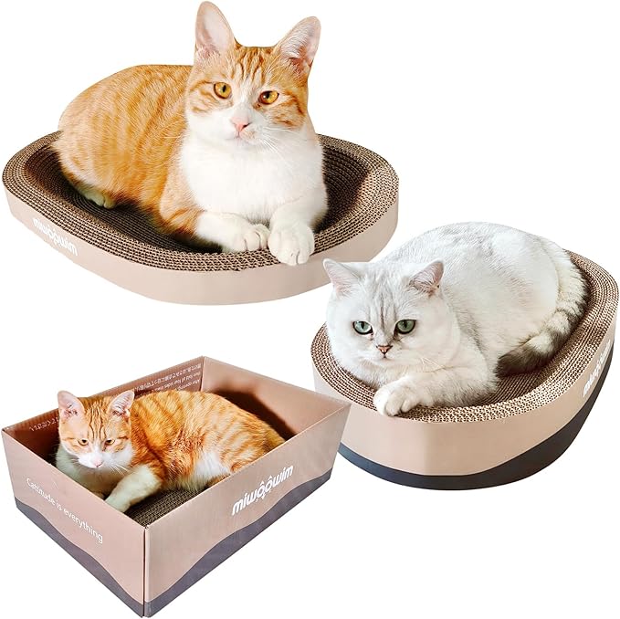 3PSC Cat Scratcher Cardboard, Oval Cat Scratch Pad Bowl Nest for Indoor Cats, Round Cat Scratching Board Corrugated Lounge Cat Bed, Furniture Protector for Couch