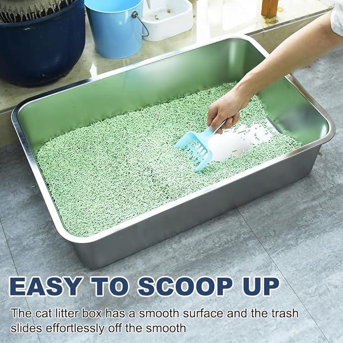 Stainless Steel Litter Box, 4 Pack Metal Cat Litter Pan with 6" High Sides, 19.6"x13.7" Large Cat Litter Box for Big and Small Cats, Easy to Clean, No Smell, Anti-Urine Leakage