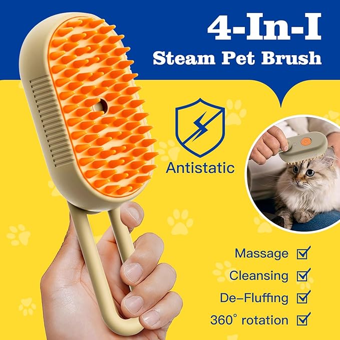 Cat Steam Brush for Shedding with Foldable Handle 4 in 1 Rechargeable Steam Brush for Cats and Dogs,Haired Pets Spritz Defur Comb for Cats Pet Spray Grooming Tool for Hair Removal & Massage