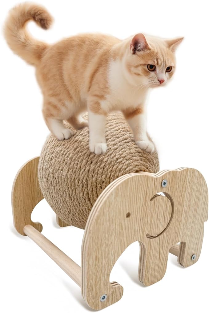 Cat Scratcher Toy, Natural Sisal Cat Scratching Ball with Stable Stand, Spinning Cat Ball Interactive Exercise Toy for Cats & Kittens