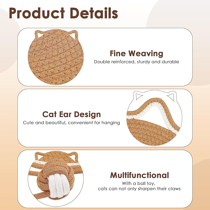 Cat Scratcher Mat, Natural Cotton Rope Cat Scratch Pad, 15.7'' Round Horizontal Floor Cat Scratching Pads for Indoor Cats, Cat Furniture Protector for Wall, Couch, Carpets, Sofas