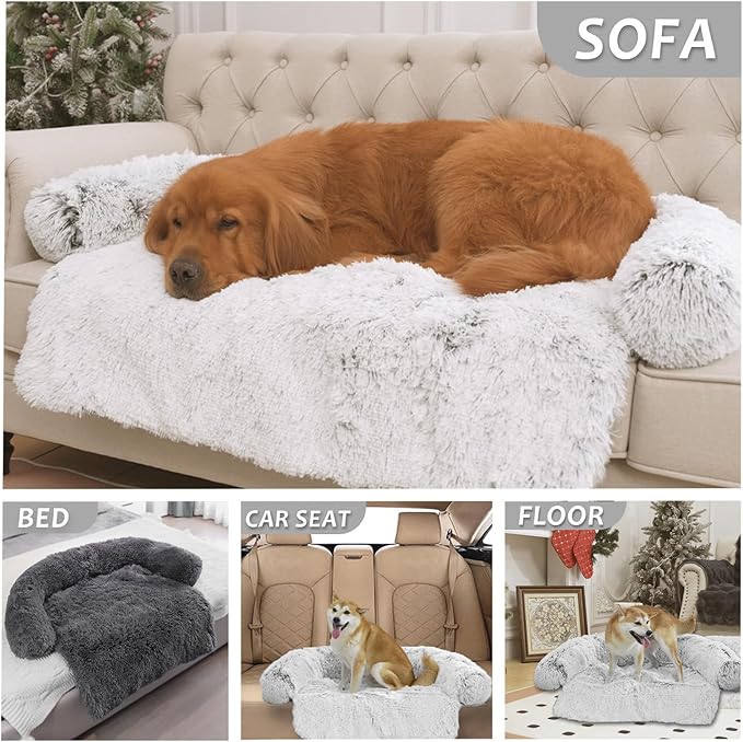 Calming Dogs/Cats Bed Mats, Dog Pad Washable Removable Couch Cover, Plush Long Fur Mat for Pets, Waterproof Lining, Perfect for Small, Medium and Large Dogs and Cats (Gradient Gray, 41"x37")