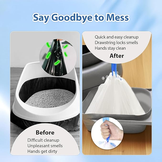 60 Count Drawstring Cat Litter Box Liners Compatible with PETKIT Pura Max2/Max/X,Extra Thick Cat Litter Bags,Tear-Resistant Waste Bags for Automatic Litter Box,Heavy Duty,Leak-Proof