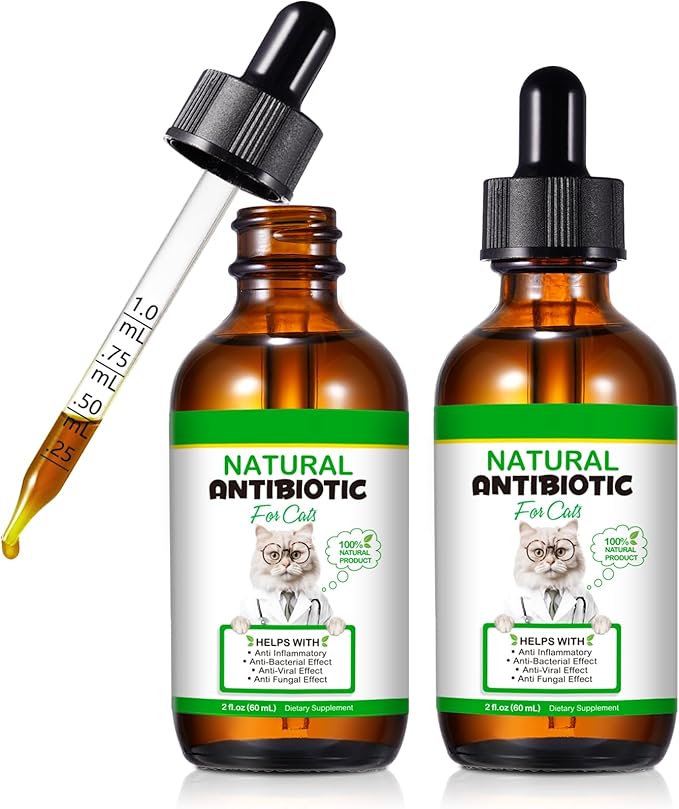 2PACK Antibiotics for Cats, Cat Antibiotics for Injections, Natural Cat antibiotic for Immune & Allergy Relief, Cough Relief, Yeast Injection, UTI Treatments, Cats Antibiotic Supplement Drops, 2*60ML