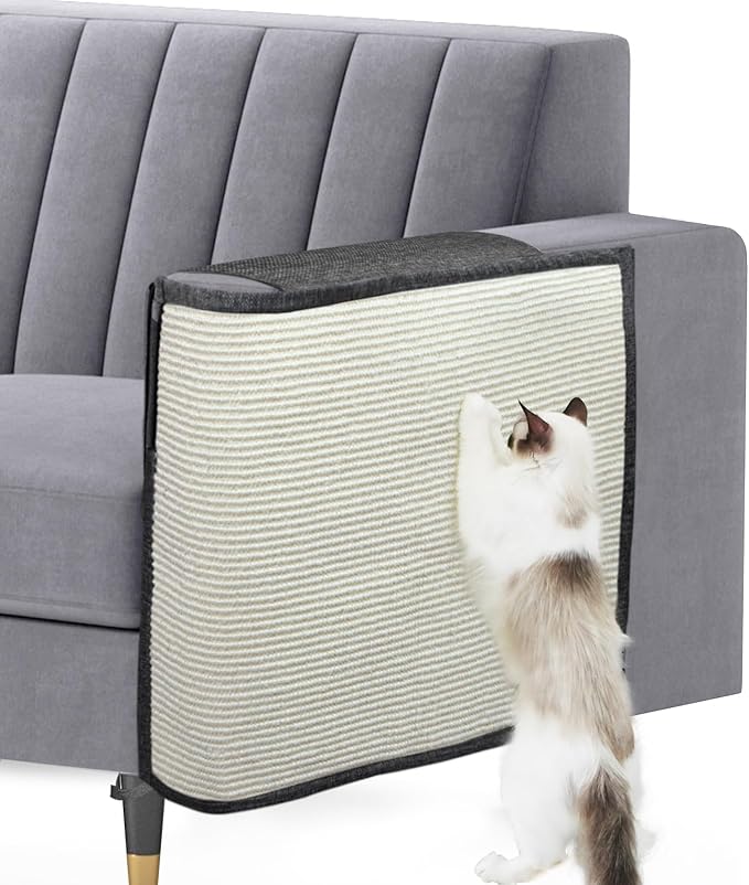 Upgraded Cat Scratch Furniture Couch Protector with 27.6’‘L*19.6’‘W Natural Sisal for Protecting Large Area Couch Sofa Chair(Dark Grey/Left Handed)