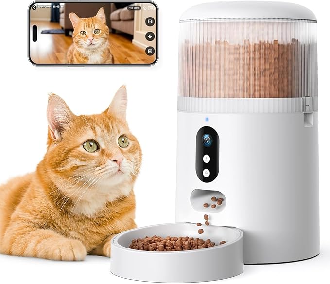 faroro Automatic Cat Feeder with Camera, 3MP HD Video & Night Vision, 5G/2.4G WiFi Smart Pet Feeder with APP Control, 2-Way Audio, Motion Alerts, Low Food Sensor, Timed Cat Feeder for Cats & Dogs, 4L
