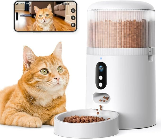 faroro Automatic Cat Feeder with Camera, 3MP HD Video & Night Vision, 5G/2.4G WiFi Smart Pet Feeder with APP Control, 2-Way Audio, Motion Alerts, Low Food Sensor, Timed Cat Feeder for Cats & Dogs, 4L