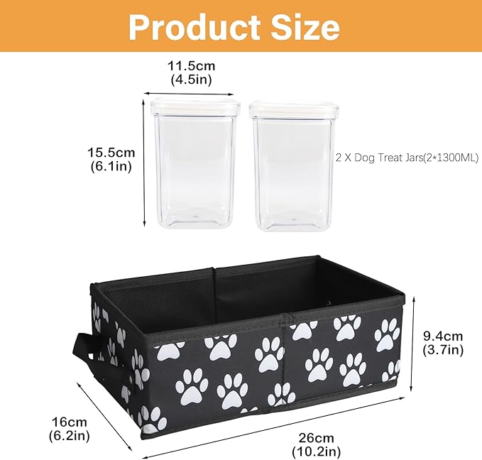 Dog Treat Container for Countertop,2pack Dog Treat Jars,Cat Treat Jars,Pet Food Treat Organizer,Pet Food Storage For Puppy Kitten-Dog Treat Station Dog Food Box Set With Handle- Paw Print