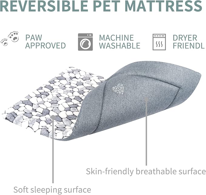 VANKEAN Stylish Dog Crate Pad Bed Mat Reversible (Warm & Cool), Soft Pet Sleeping Mat Dog Bed for Crate Suitable for Small to XX-Large Dogs and Cats, Machine Washable Crate Beds,Grey Stone Pattern