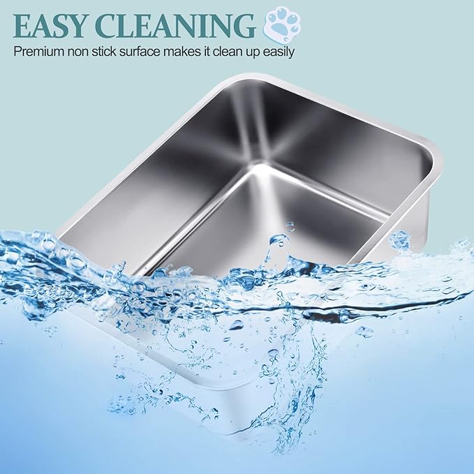 Gerrii 3 Packs Extra Large Stainless Steel Litter Box for Cat with High Sides, Non Stick Smooth Surface, Easy to Clean for Cat Bunny(23.6 x 15.7 x 7.9'')