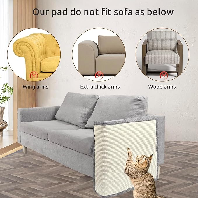 Cat Scratch Couch Protector with Natural Sisal for Protecting Couch Sofa Chair Furniture19.7’’W*23.6’’W(Light Grey/Left Hand)