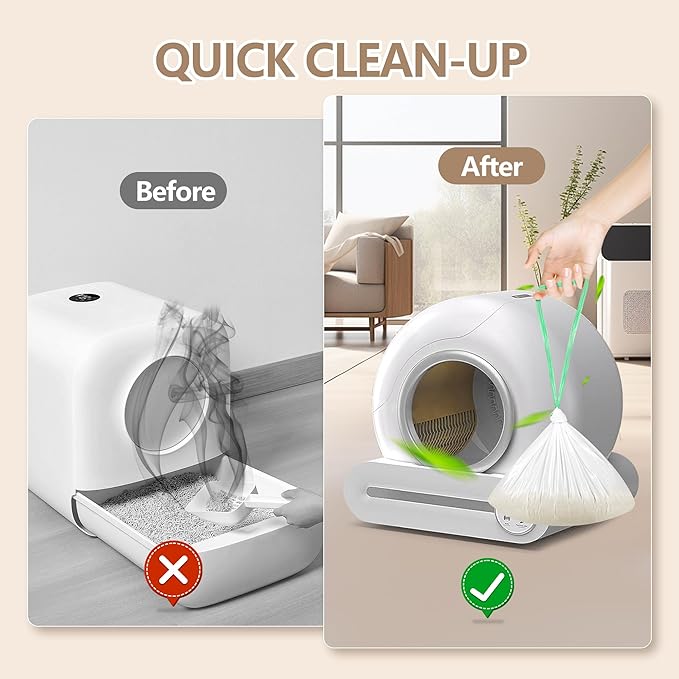 60 Count Automatic Cat Litter Box Bags Compatible with PetCova, DuckSky and MeoWant, Leak-proof Pet Waste Bags Liners with Drawstring Heavy Duty for Self Cleaning Cat Litter Box -19" x 18"