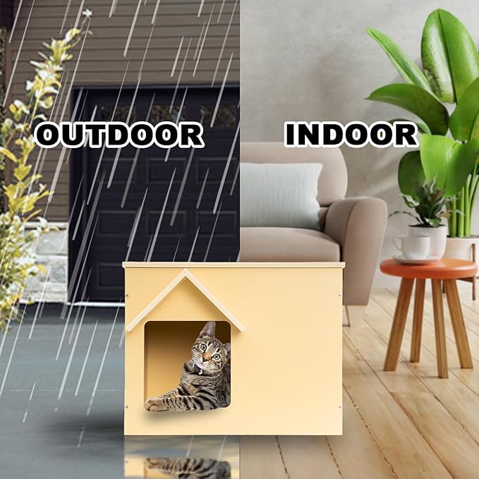 Outdoor Cat Houses Feral Cat Shelter Wooden Stray Cat Condo Outside Sturdy Waterproof and Insulated with Escape Door (one cat)