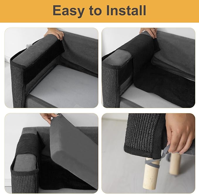 Cat Scratch Couch Protector,Cat Scratch Sofa Armest Cover with Sisal Mat and a Toy for Small Animals Indoor use 23.6’’L*19.7’’W (Black/Right Hand)