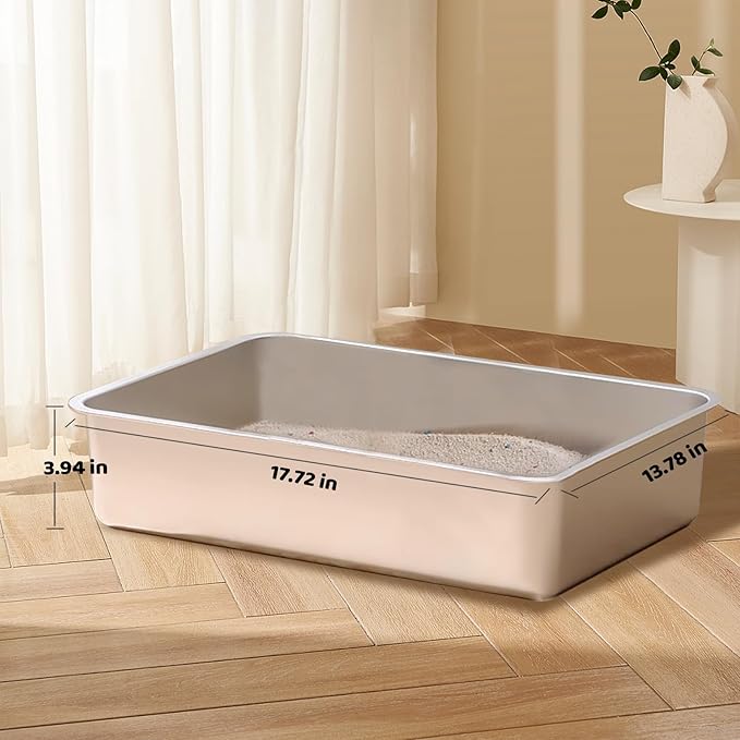 Cat Litter Box - Kitty Litter Boxes-Metal High Sided Cat Pan, Indoor Litter Tray, No Smell, Easy to Clean, Pet Toilet Supplies for Kitten, Kitty, Rabbit