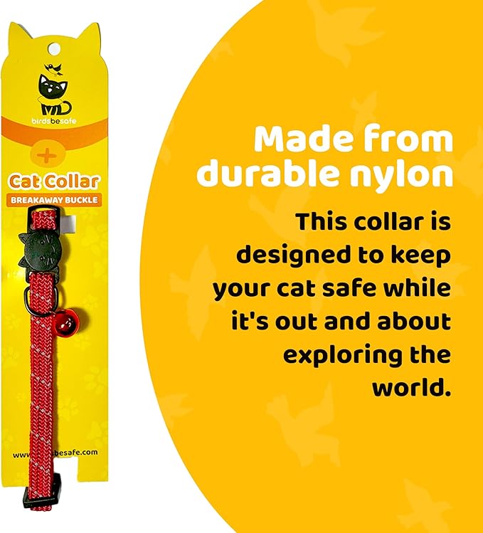 BirdsBeSafe® Break Away Cat Collar with Bell, Reflective Thread for Night Visibility, Comfortable Elastic Stretch Cat Collar to Protect Cat from Getting Stuck in The Garden.