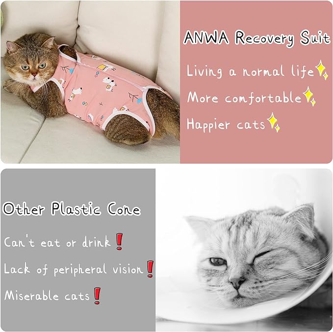 ANWA Cat Recovery Suit - Breathable Cat Onesie for Cats After Surgery Female, Kitten Surgery Recovery Suit Female Abdominal Wounds