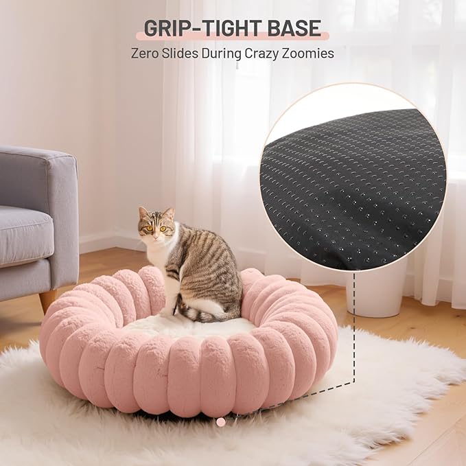 Soft Donut Cat Bed Cushion Round Washable Dog Bed Fluffy Washable Calming Pet Mat Bedsure for Medium Large Indoor