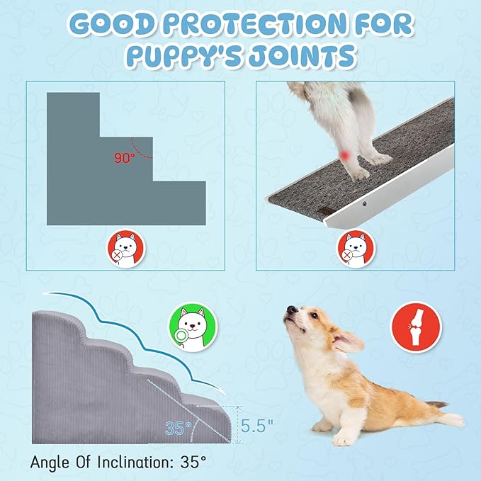 Dog Stairs Steps for High Bed - 4 Steps Pet Steps for Small Dogs and Cats Non-Slip Removable Washable Cover Ramp for Indoor Outdoor Car SUV Couch Sofa(H: 20")