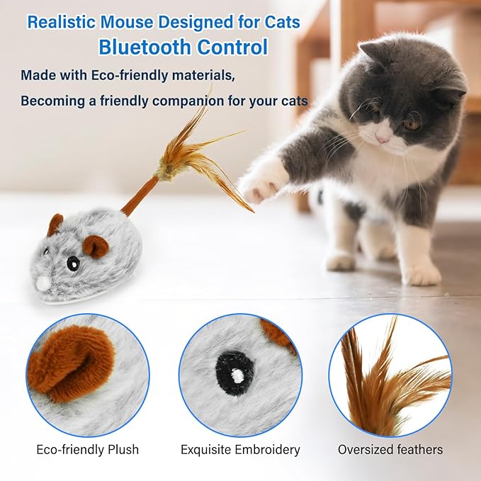 APP & Bluetooth Remote Control Cat Toy - Auto Moving, USB Rechargeable Interactive Mouse Toy for Indoor Cats - Red